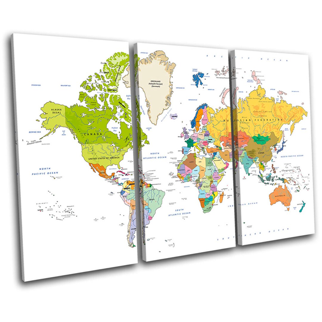 World Atlas Geography Globe Maps Flags TREBLE Canvas Art Print Box ...