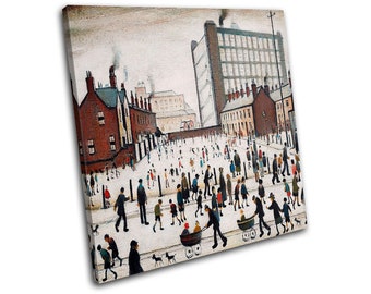 LS Lowry Street Scene Vintage SINGLE  Canvas Art Print Box Framed Picture Wall Hanging