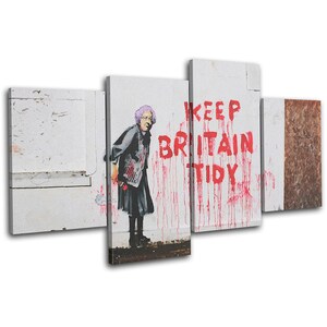 Britain Funny Lady Banksy Street MULTI  Canvas Art Print Box Framed Picture Wall Hanging