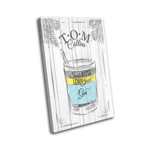 Tom Collins Cocktail Alcohol Vintage SINGLE  Canvas Art Print Box Framed Picture Wall Hanging