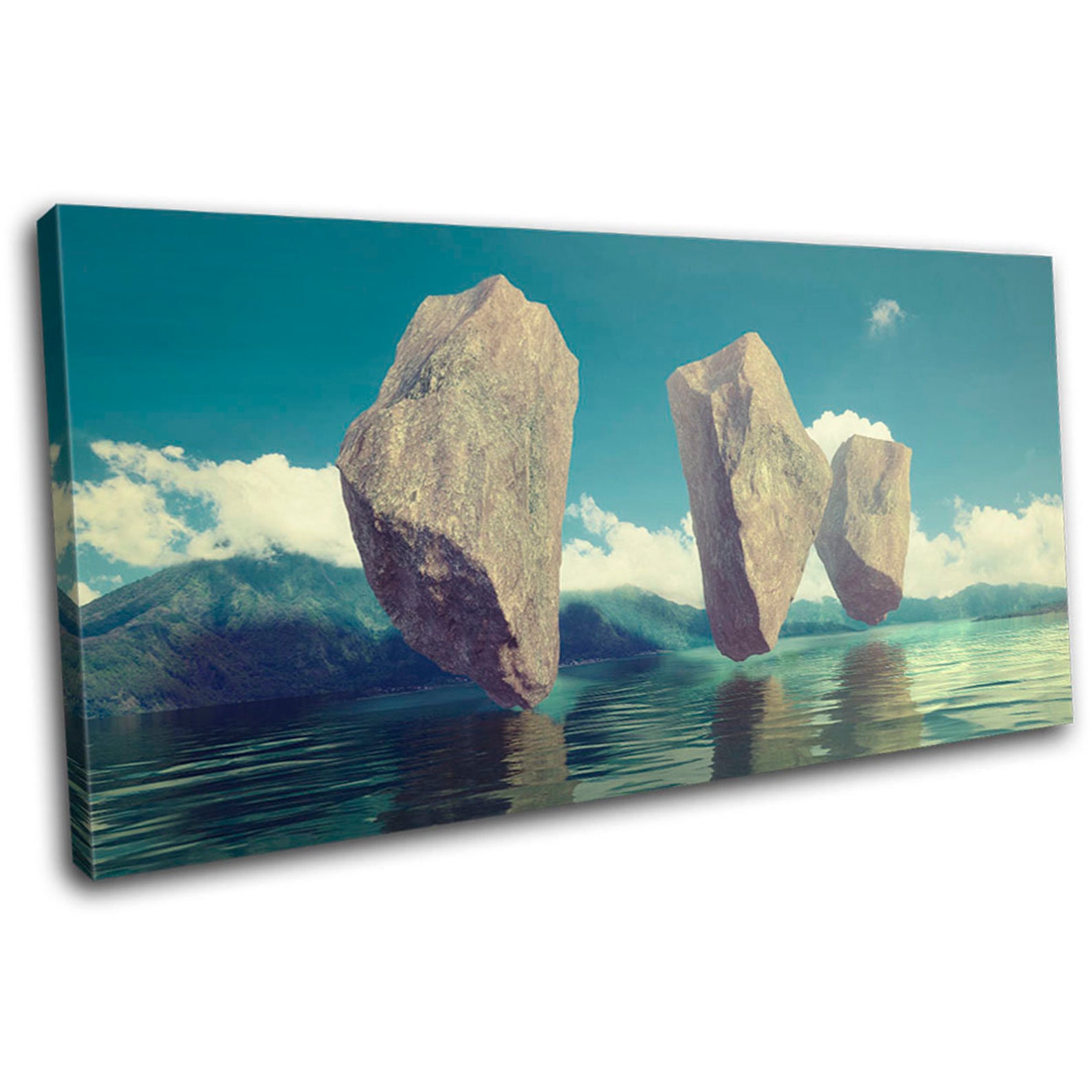 Floating Rocks Lake Surrealism Fantasy SINGLE Canvas Art Print Box ...