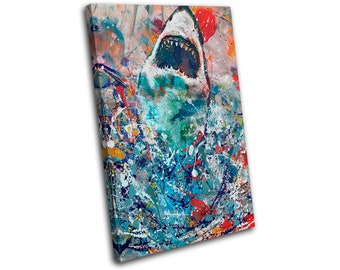 Resumen Gran tiburón blanco Animales SINGLE Canvas Art Print Box Imagen enmarcada para colgar en la pared