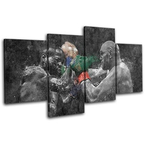 Boxing Grunge Wilder Fury Sports MULTI  Canvas Art Print Box Framed Picture Wall Hanging