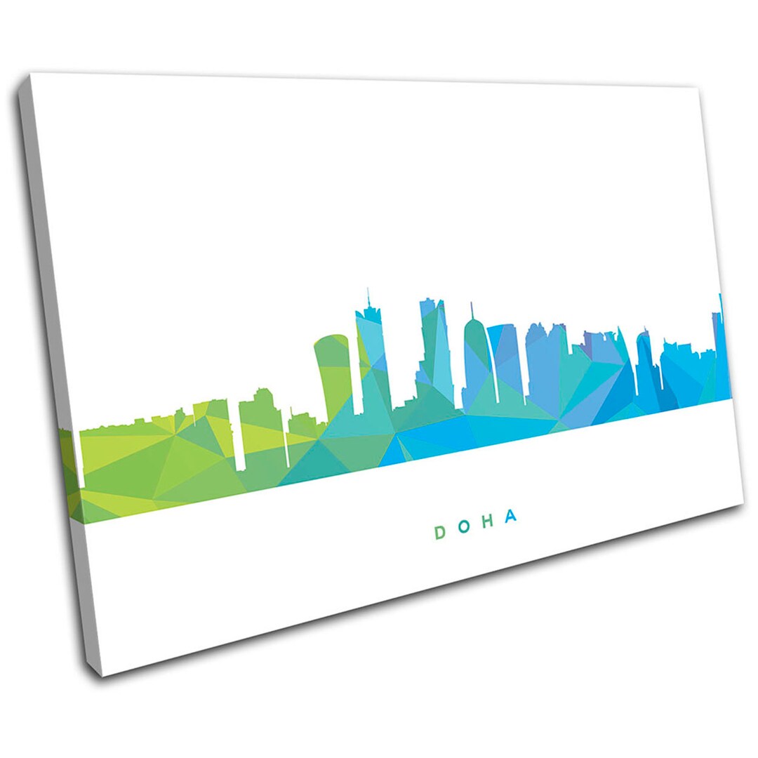 Doha Skyline Geometric Modern City SINGLE Canvas Art Print Box Framed ...