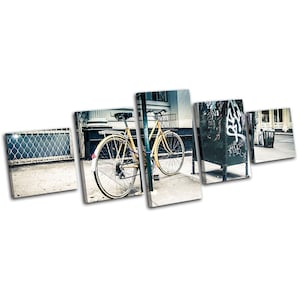 New York Street Bicycle Graffiti Urban MULTI  Canvas Art Print Box Framed Picture Wall Hanging