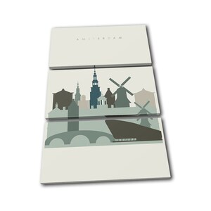Amsterdam Holland Landmark Skyline City TREBLE  Canvas Art Print Box Framed Picture Wall Hanging
