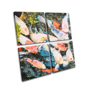 Koi Carp Pond Fish Paint Animals MULTI  Canvas Art Print Box Framed Picture Wall Hanging