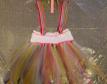 Custom Crochet Waist Band(Tutu Skirt)*White/Rainbow*