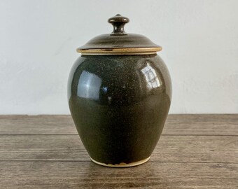 Grey green storage jar, Wood-fired biscuit jar