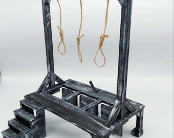 Handmade wooden gallows hand painted, hangman’s noose 1:16 scale, creepy furniture Halloween decorations