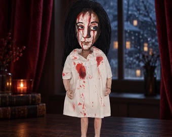 Creepy Vampire Doll, 12-Inch Handmade Horror Art, Gothic Halloween Decor