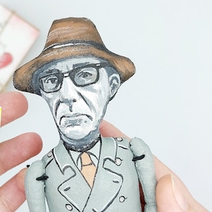 William Burroughs American writer, artist - literary gift - Collectible doll hand painted + Miniature Book
