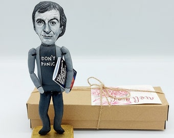 Douglas Adams English author, screenwriter, essayist, humorist, satirist - Literary gift - Collectible doll + Miniature Book