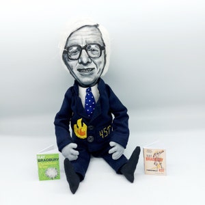 Ray Bradbury writer, author - Readers gift - book shelf decor - Collectible doll + miniature books - MADE TO ORDER
