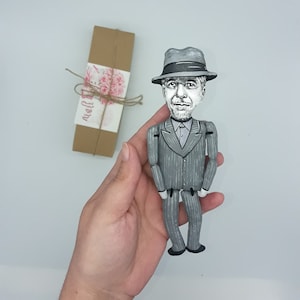 Leonard Cohen Canadian singer-songwriter, poet, novelist - bookshelf decoration - collectible doll + Miniature Book + quote + Bookcase