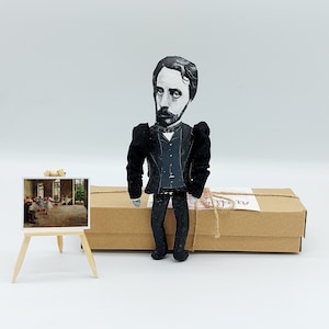 Edgar Degas famous French Impressionist - Art teacher gift - Collectible miniature doll hand painted + standing folding easel + picture
