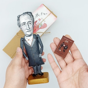 Johann Wolfgang von Goethe German poet, playwright, novelist  - Collectible handmade figurine hand painted + Miniature Book