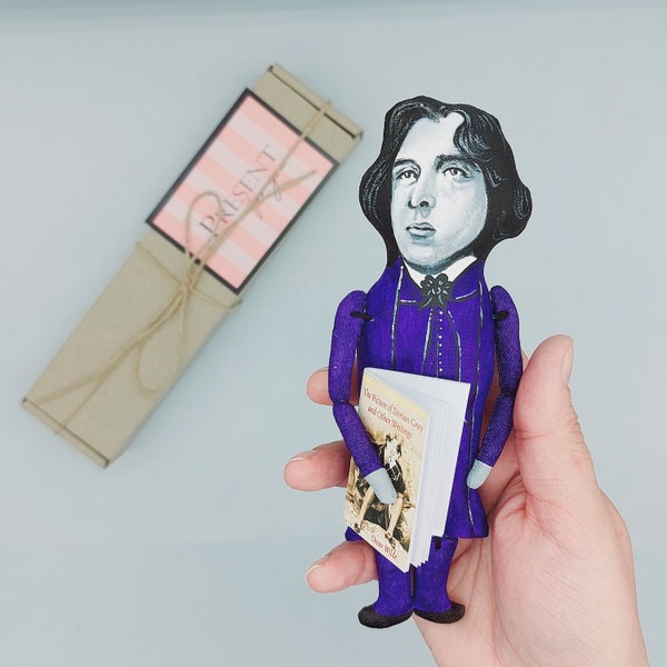 Oscar Wilde figure, poet, writer, author - Literary Gift for Readers & Writers - collectible doll + Miniature Book
