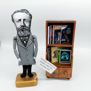 Jules Verne French novelist, poet, father of science fiction - book lover gift - collectible doll + Miniature Book