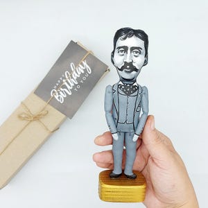 Marcel Proust French novelist, critic, essayist - In Search of Lost Time - Gifts for Reader - Collectible doll hand painted + Miniature Book