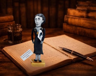 Virginia Woolf Handmade Figurine – Modernist Writer Collectible Doll for Literary Lovers and Bookish Decor
