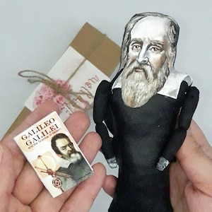 Galileo Galilei Collectible Doll: Hand-Painted Figurine + Miniature Book