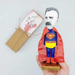Friedrich Nietzsche Collectible Doll: Hand-Painted Philosopher Figurine with Miniature Book