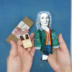 Voltaire Handmade figurine with Miniature Book: Literary Gift