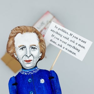Margaret Thatcher collectible doll hand painted + miniature book + quote