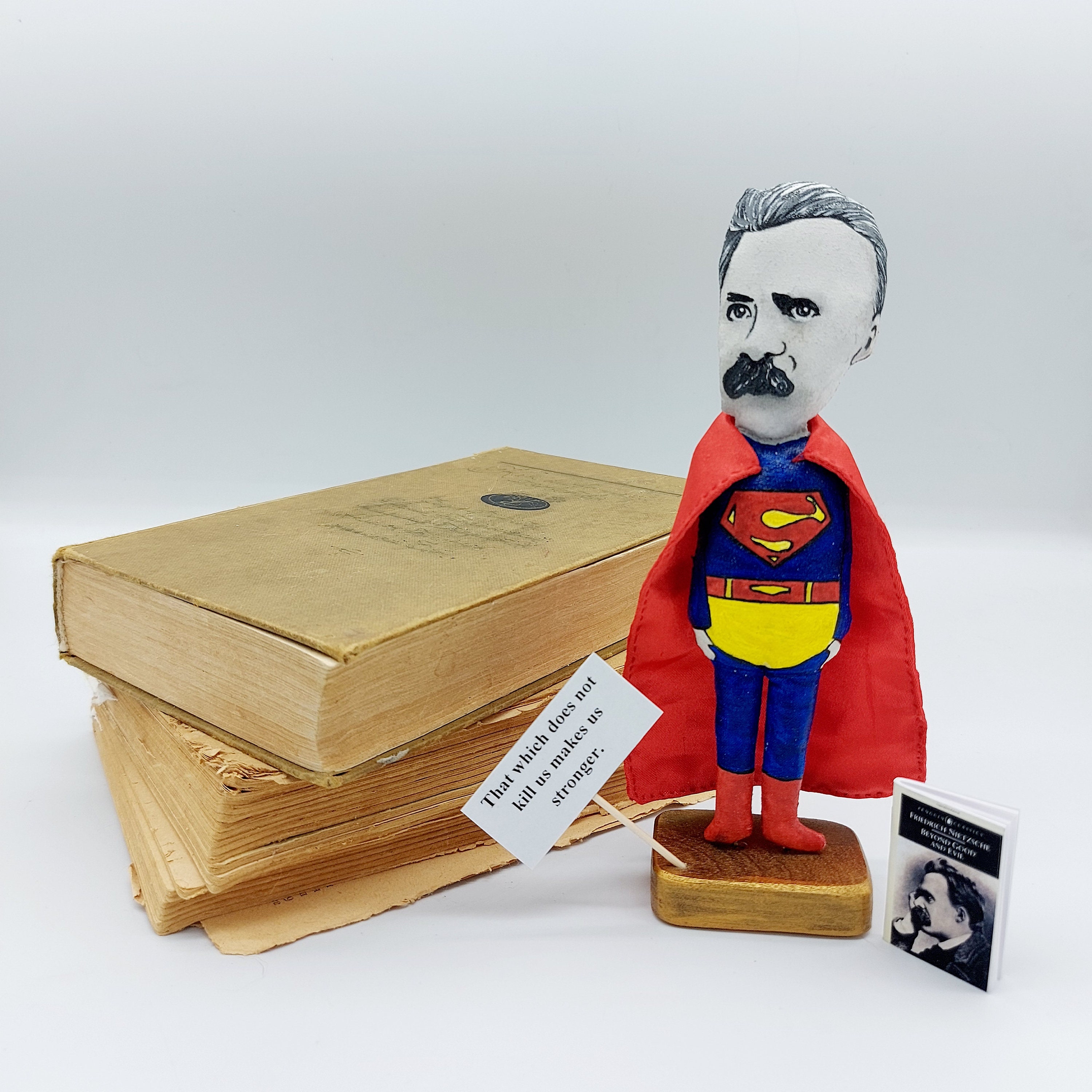 Friedrich Nietzsche German Philosopher Bookish Gift Collectible Doll Hand  Painted Miniature Book blank Pages Quote 