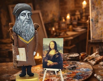 Leonardo da Vinci, włoski artysta, autor Mona Lisa, wynalazca - prezent dla nauczyciela plastyki - lalka kolekcjonerska