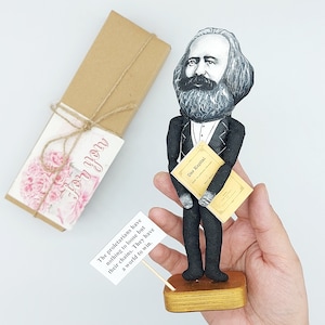 Karl Marx philosopher, economist - political quotes - Gift for philosopher - Collectible doll + miniature book + quote - Home Office Decor