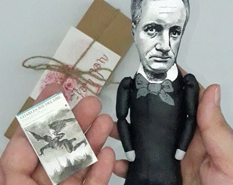 Charles Baudelaire figure, French poet The Flowers of Evil - reader office art - Collectible miniature doll hand painted