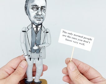 Alfred Adler psychotherapist - physical therapist gift - psychology office decor - Collectible doll + miniature books + quote