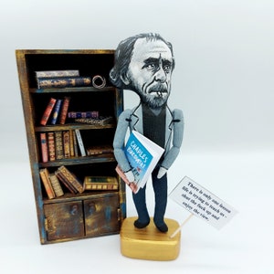Handmade Charles Bukowski figurine: Literary Gift, Home Library Decor