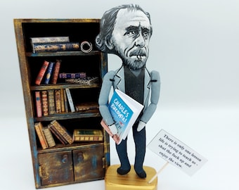 Charles Bukowski writer figurine, American poet, novelist Ham on rye - literary crafts - Gift for writer - Home library decor