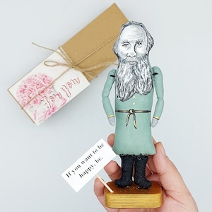 Leo Tolstoy doll - Gifts for Reader - Collectible handmade figurine + Miniature Book (blank pages) + quote