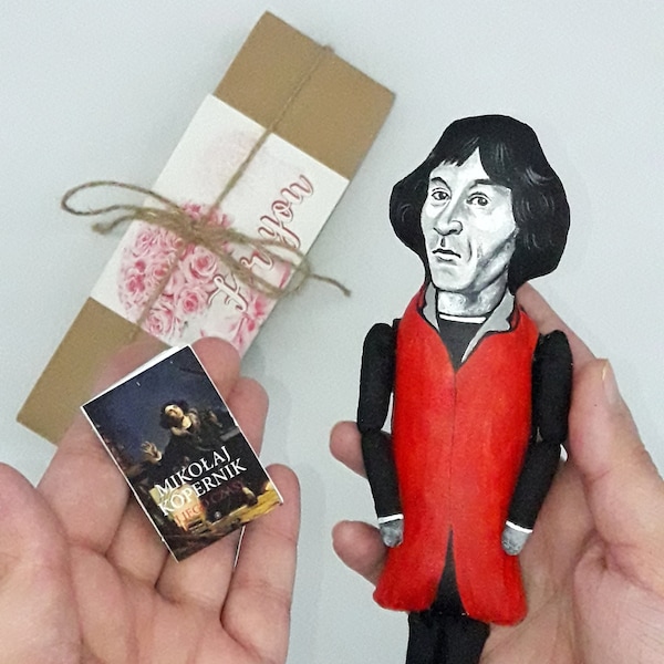 Nicolaus Copernicus Renaissance-era mathematician, astronomer - Science teacher gift - Collectible doll hand painted + Miniature Book