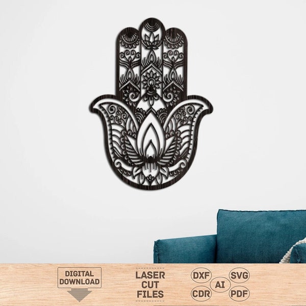 Hamsa laser cut, Hamsa wall art svg, Hamsa wall art pattern, Hamsa wall decor svg, Wooden hamsa laser cut, Hamsa pattern