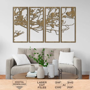 Designer wall art,Branches svg, Branches wall art, Branches wall decor, Tree of life 4 panels, 4 piece wall art, 4 panel wall art