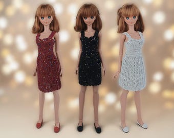 Vestido de punto con lentejuelas para muñeca inteligente, vestido de noche glamuroso para muñeca, conjunto brillante hecho a mano para cuerpo clásico.
