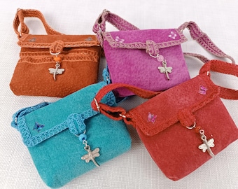 Leather Bag with Adjustable Strap and Butterflies for a Smart Doll