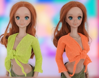 Tie front Shirt of Neon Color Knitted Shirt Short blouse for Smart Doll