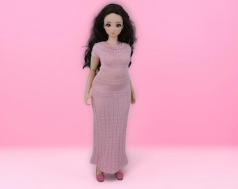 Luxury Long Glitter Knit Dress – Special Occasion Doll Clothing for Smart Doll Pear Body