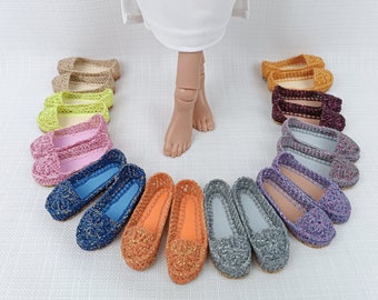 Colorful Knitted Moccasins with Lurex Doll Shoes for Smart Doll