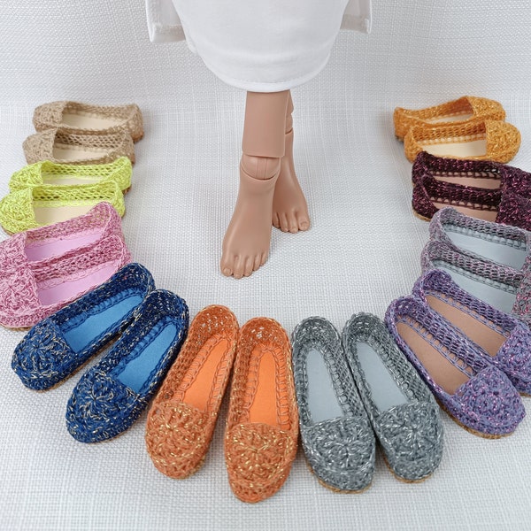 Colorful Knitted Moccasins with Lurex Doll Shoes for Smart Doll