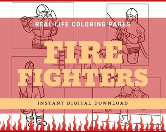 Real Firefighter Coloring Pages | Fireman and Firewoman Coloring Book For Kids | Instant Digital Download Printable