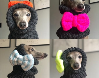Snood Neck warmer for dog anthracite with neon bow