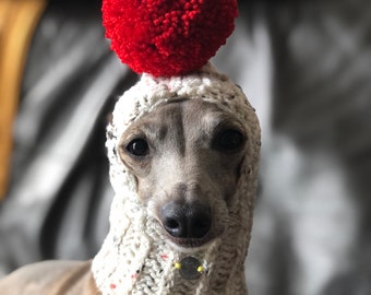 Hat Italian Greyhound Italian Greyhound Galgo Italiano Cream Melange Red pompom