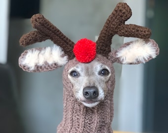 Hand Made Knit hat Italian Greyhound Galgo Italiano Christmas Rudolf the red nose